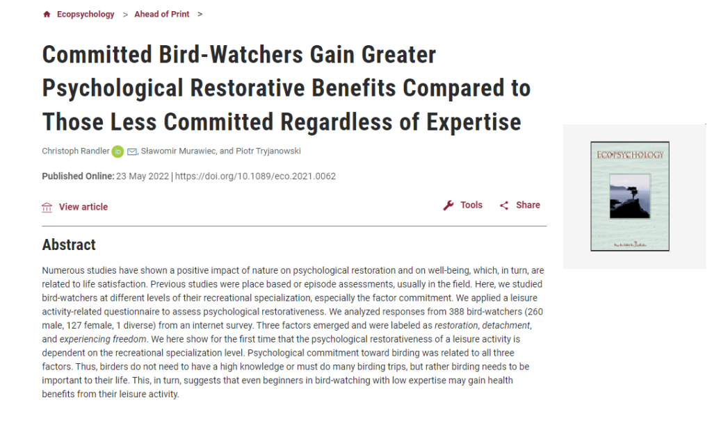 Wpływ obserwacji ptaków na subiektywne odczuwanie